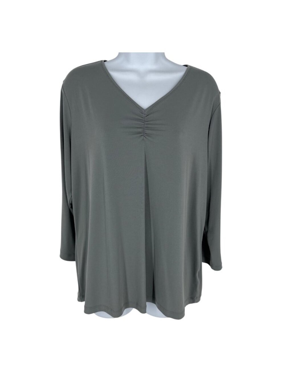 Susan Graver Gray Ruched V-Neck Long Sleeve Tunic Top Women's L